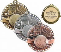 2" Basketball "Banner Ribbon Burst" Medallion