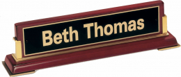 Rosewood Piano-Finish Desk Nameplate with Gold Metal Accents